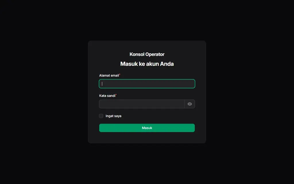 Halaman masuk Konsol Operator PlatformHQ